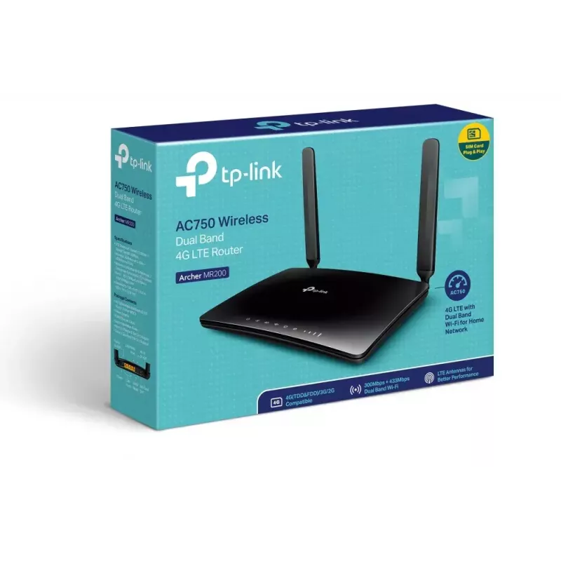 Maršrutizatorius TP-Link Archer MR200 AC750 belaidis dviejų juostų 4G LTE