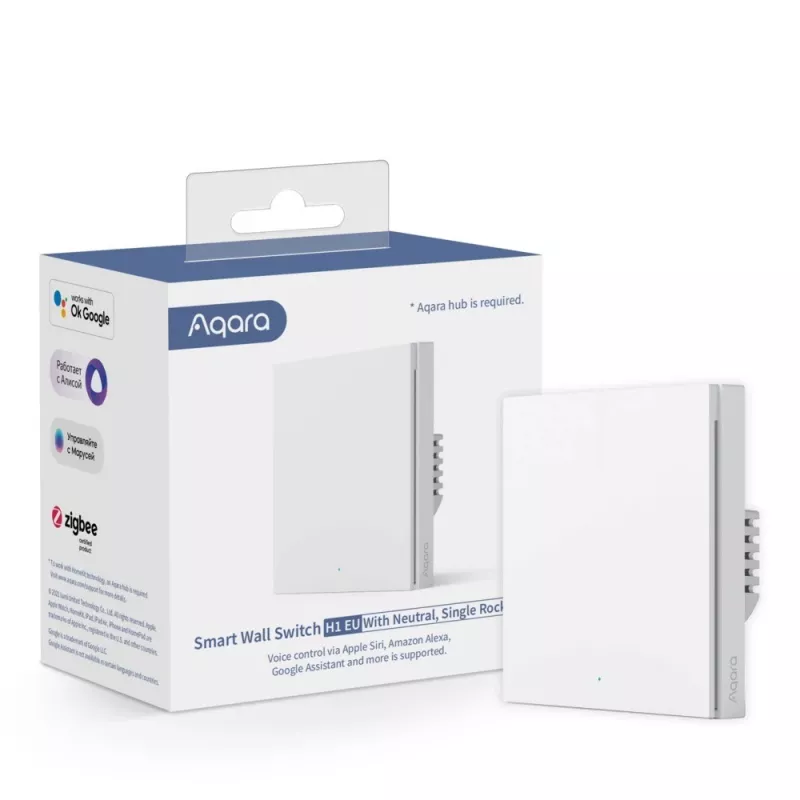 Aqara Smart Wall Switch H1 EU, vienas jungiklio klavišas, su nuliniu laidu, WS-EUK03