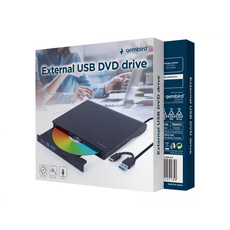 Gembird DVD-USB-03 išorinis DVD įrenginys, USB, juodas
