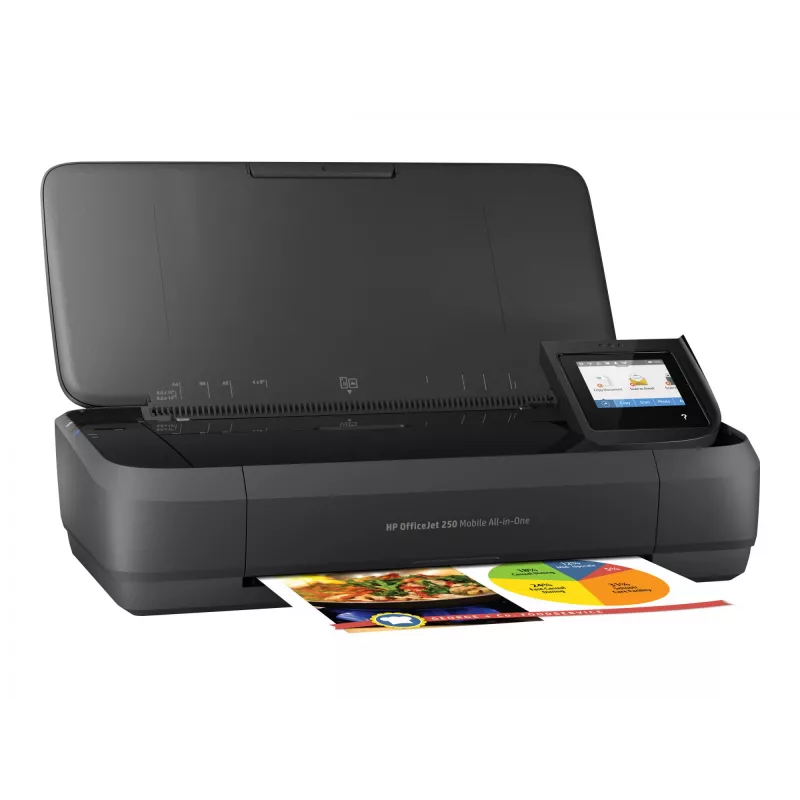 HP Officejet 250 „Visame Viename“ mobilus spalvotas rašalinis daugiafunkcis įrenginys A4, 8 ppm kopijavimas, 10 ppm spausdinimas, 50 lapų, USB, Wi-Fi
