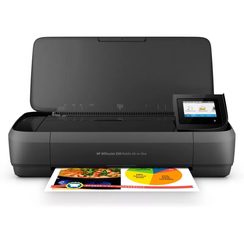 HP Officejet 250 „Visame Viename“ mobilus spalvotas rašalinis daugiafunkcis įrenginys A4, 8 ppm kopijavimas, 10 ppm spausdinimas, 50 lapų, USB, Wi-Fi