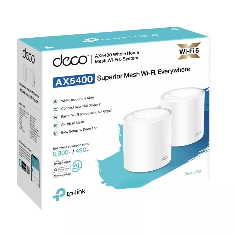 Belaidis maršrutizatorius TP-LINK Deco X60 (2 vnt.) | 5400 Mbps | Wi-Fi 6 | MESH