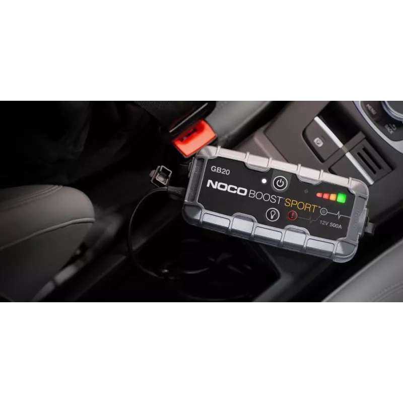 Užvedimo starteris NOCO GB20 500A ličio jonų, 24Wh, IP65, 1x USB 5V/2,1A, įmontuotas žibintuvėlis, benzininiams varikliams iki 4L