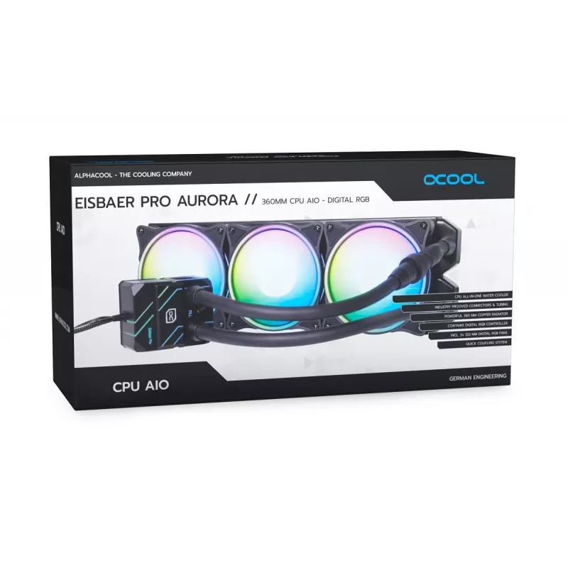 Alphacool Eisbaer Pro Aurora 360 procesoriaus viskas viename skysčio aušintuvas 12 cm juoda, balta 1 vnt.