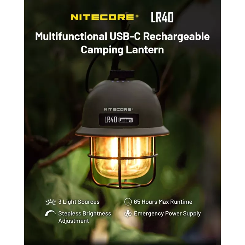 USB maitinamas kempingo žibintas Nitecore LR40 100 lm Alyvuoginis