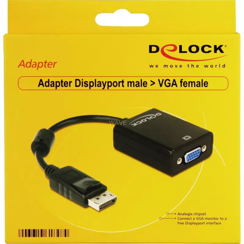 DeLOCK 61848 vaizdo kabelio adapteris 0,125 m VGA (D-Sub) DisplayPort juodas
