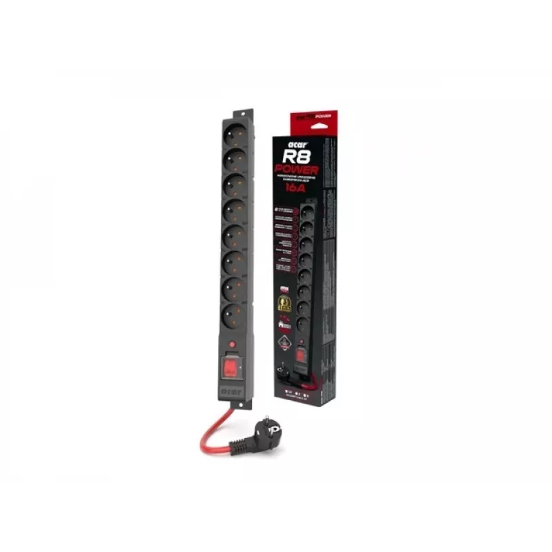 ACAR S8 Juodas 8 AC lizdai 230 V 10m