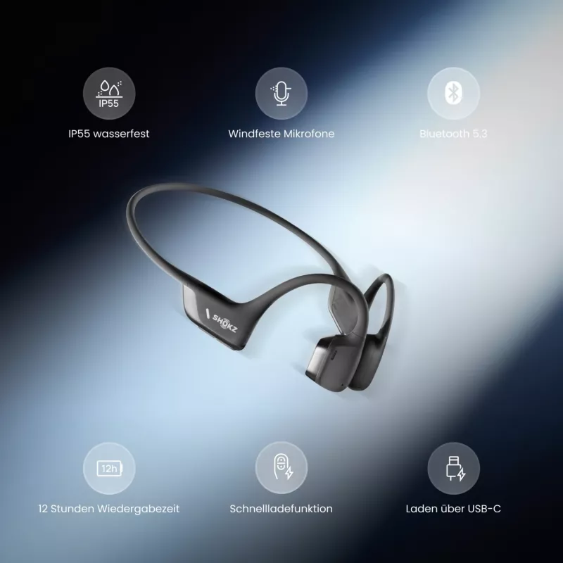 Ausinės SHOKZ OpenRun Pro 2 Mini belaidės, užkabinamos, sportinės, Bluetooth, juodos