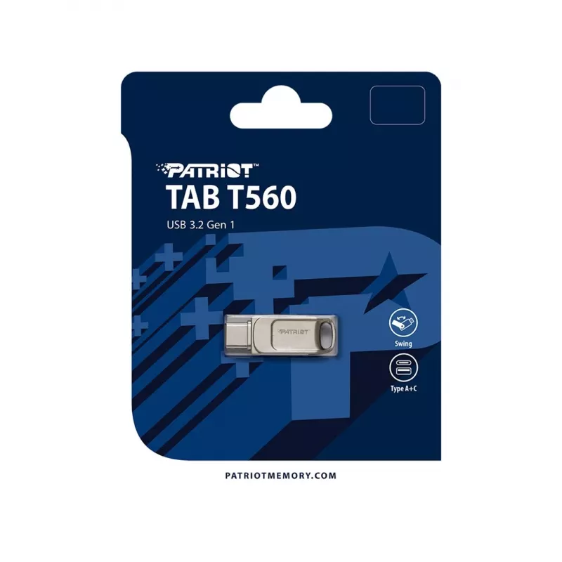 USB atmintukas PATRIOT PS256GT560DS5D 256GB USB 3.2 (USB-A/USB-C) sukamasis, sidabrinis, 120 MB/s