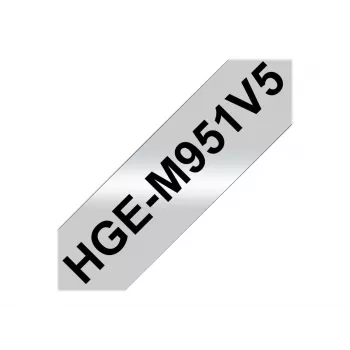 Brother HGE-M951V5 etikečių juosta, juoda ant matinio sidabro, 2,4 cm x 8 m, 5 vnt. pakuotė