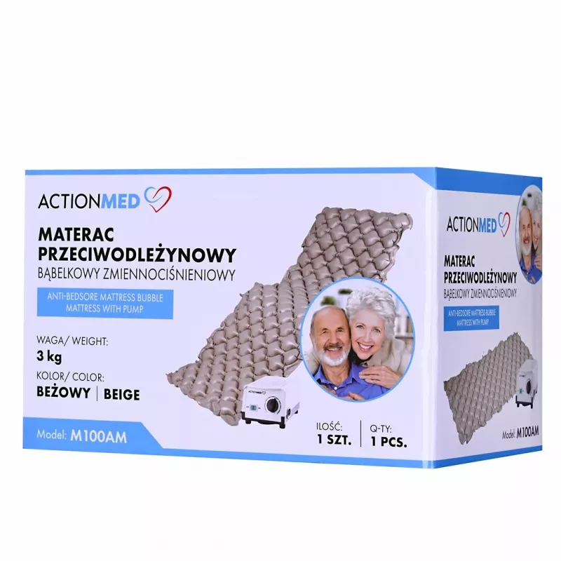 Priešgulinių pragulų burbulinis čiužinys ActionMed M100AM kintamo slėgio, vienvietis PVC 192×82×7 cm, maks. svoris 135 kg