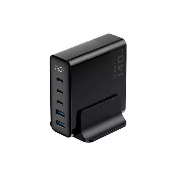 HAVIT Travel Charger UCLE004 EU 140W penkių prievadų GaN įkroviklis juodas