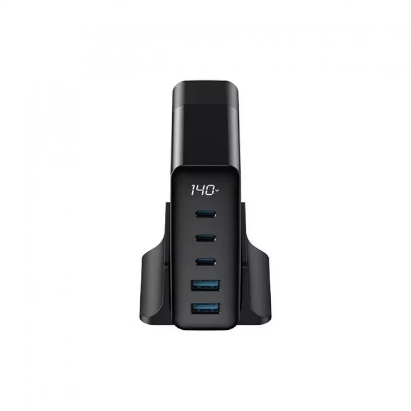 HAVIT Travel Charger UCLE004 EU 140W penkių prievadų GaN įkroviklis juodas