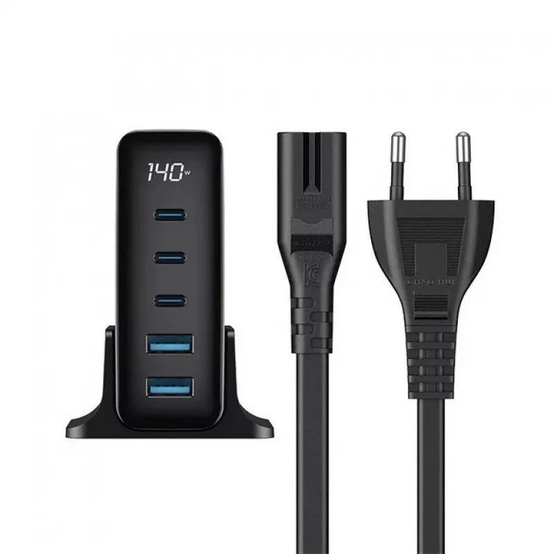 HAVIT Travel Charger UCLE004 EU 140W penkių prievadų GaN įkroviklis juodas