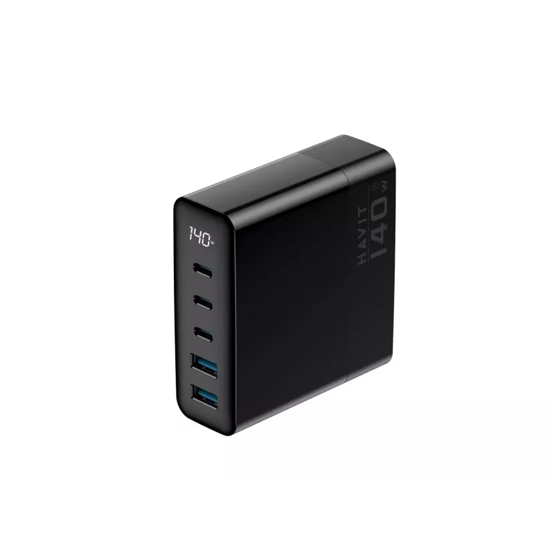 HAVIT Travel Charger UCLE004 EU 140W penkių prievadų GaN įkroviklis juodas