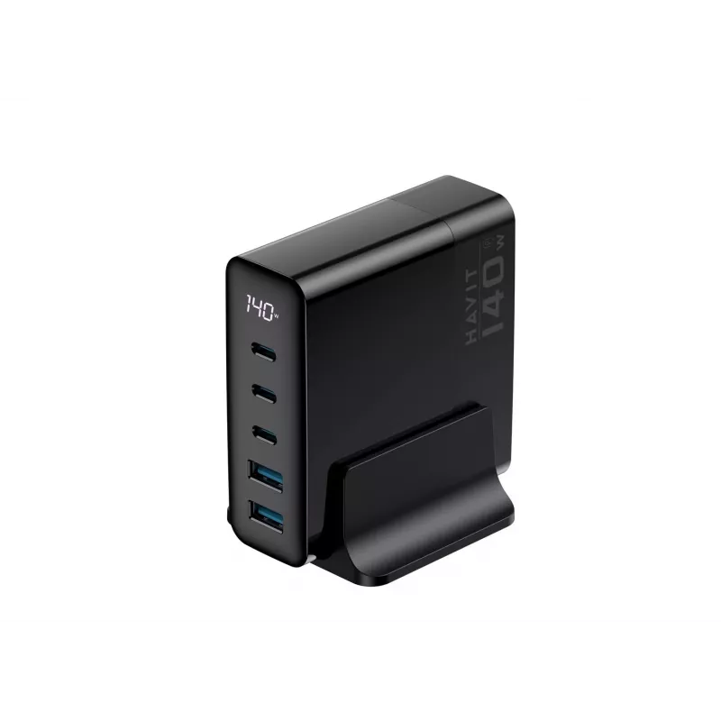HAVIT Travel Charger UCLE004 EU 140W penkių prievadų GaN įkroviklis juodas