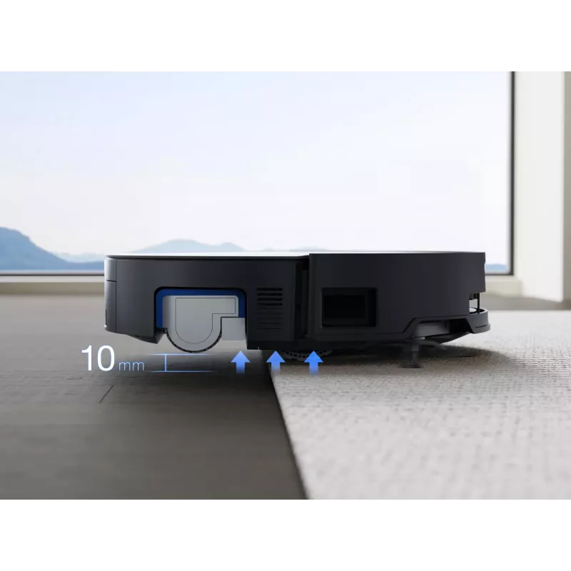 Robotinis dulkių siurblys Ecovacs Deebot X8 Omni — juodas, 5200 mAh baterija, 128 min veikimo laikas, dulkių maišelis 0,22 l, šlapias valymas, automatinė bazinė stotelė