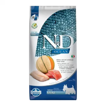 FARMINA N&D Ocean Dog Salmon, Cod, Cantaloupe, Melon Adult Mini - sausas šunų ėdalas - 7 kg