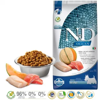 FARMINA N&D Ocean Dog Salmon, Cod, Cantaloupe, Melon Adult Mini - sausas šunų ėdalas - 7 kg