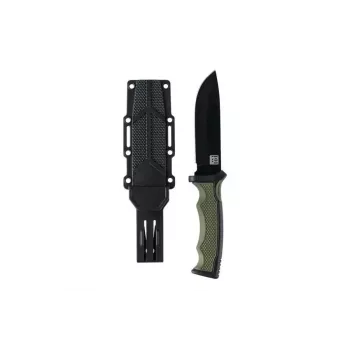 Daugiafunkcis peilis 101 INC Bushawk 9244 – nerūdijantis plienas 3Cr13, ašmenys 110 mm, žalia plastikinė rankena, neslystantis paviršius, su makštimi