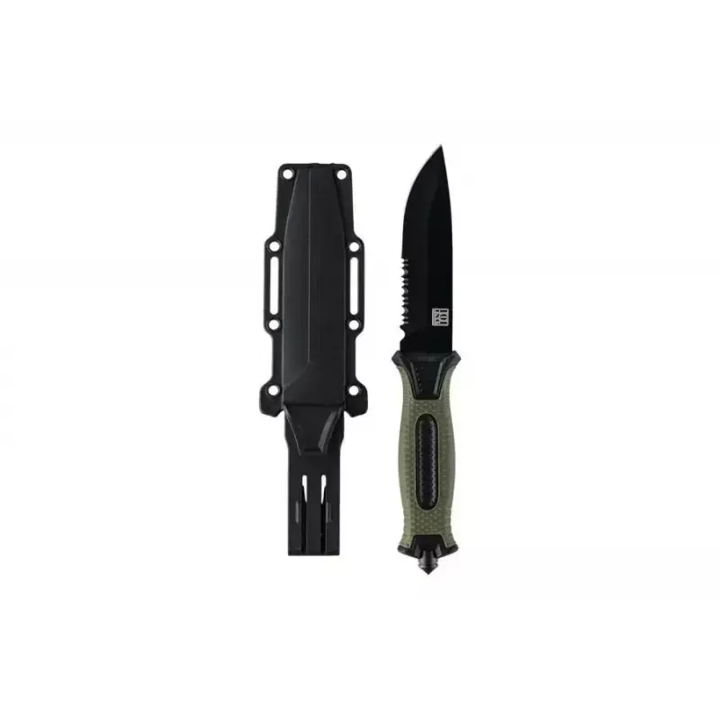 Taktinis peilis 101 INC Model 9242 fiksuotu ašmeniu, nerūdijantis plienas 3Cr13, 120 mm ašmenys, žalia rankena, makštys