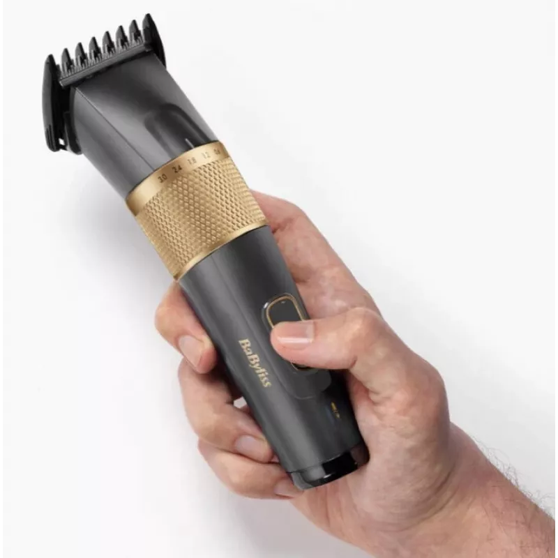 Plaukų kirpimo mašinėlė BaByliss E987E Gold Granite – įkraunama Li-Ion, 8 ilgio pakopos, 0,6 mm–28 mm, vandeniui atspari