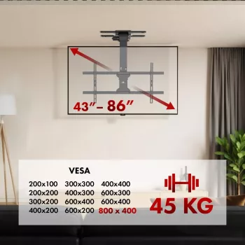 Lubinis TV laikiklis MACLEAN MC-110 T, 43–86 colių, VESA iki 800×400, max 45 kg