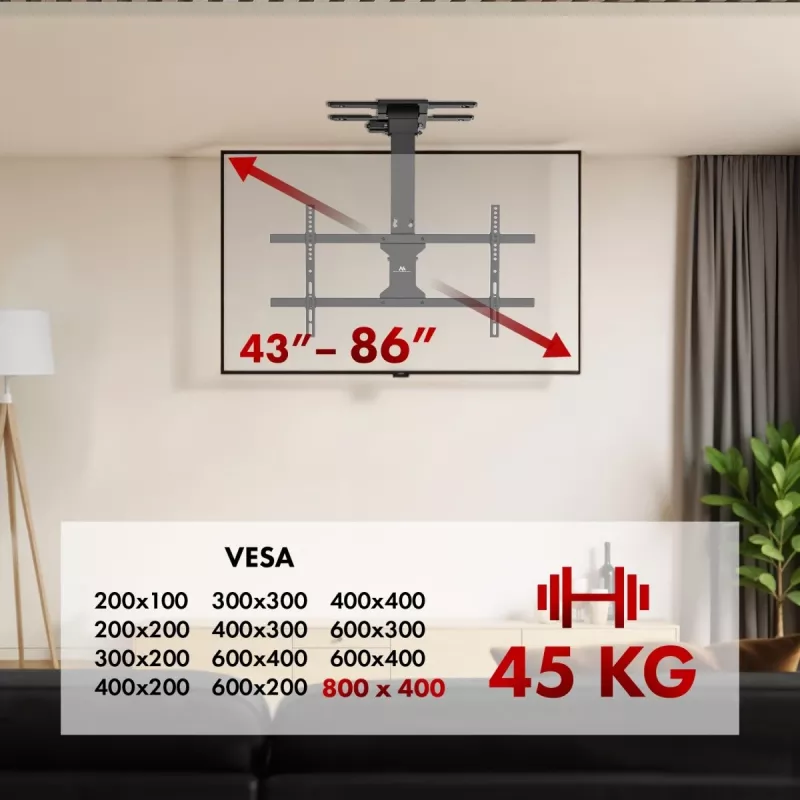 Lubinis TV laikiklis MACLEAN MC-110 T, 43–86 colių, VESA iki 800×400, max 45 kg