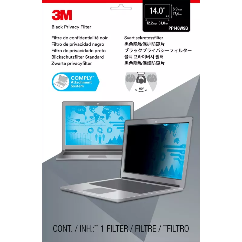 3M privatumo filtras 14,0 colių plačiaekraniam nešiojamam kompiuteriui su COMPLY tvirtinimo sistema - 35,6 cm (14 inch) - juoda (7100210599)