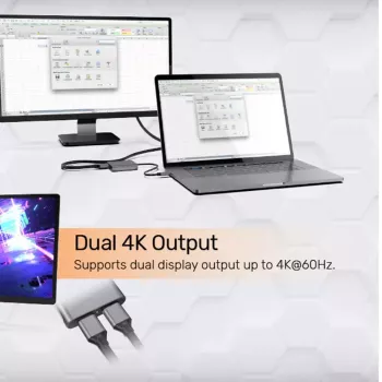 UNITEK V1404A 0.15 m USB-C į 2x DisplayPort vaizdo adapteris