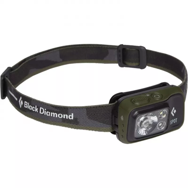 Žibintuvėlis ant galvos Black Diamond Spot 400 juodas, alyvmedžio spalvos juosta