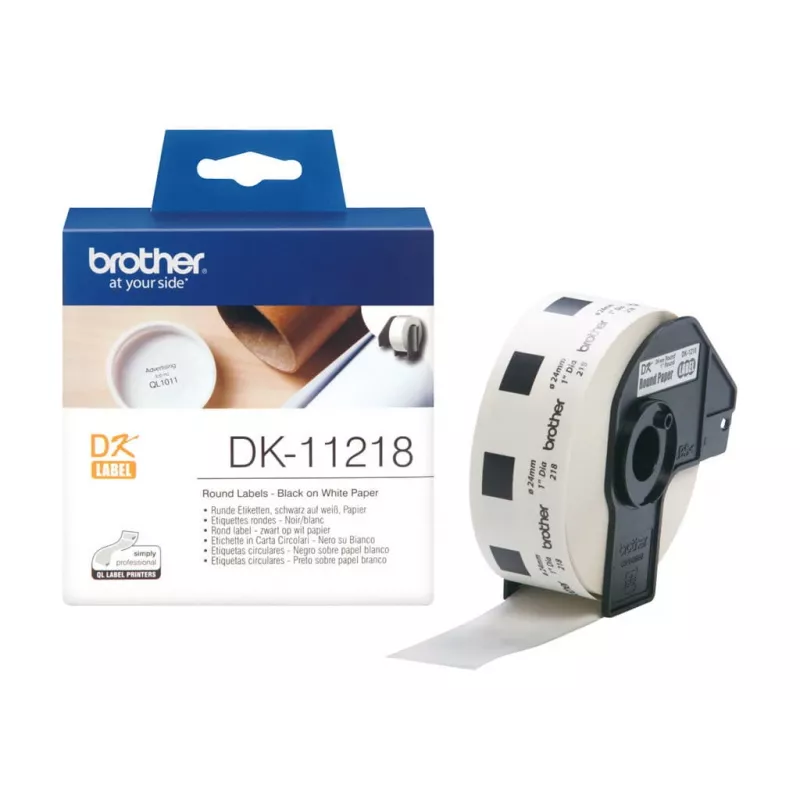 Etikečių ritinėlis Brother DK-11218 (baltas, apvalus, 24 mm, 1000 vnt.)