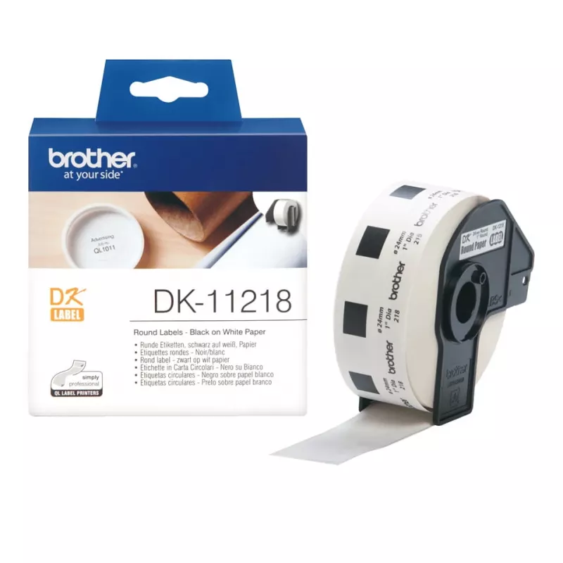 Etikečių ritinėlis Brother DK-11218 (baltas, apvalus, 24 mm, 1000 vnt.)