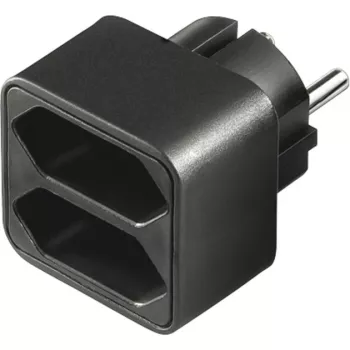 Maitinimo adapteris 1x įžemintas kištukas > 2x Euro, kištukinis adapteris juodas, vietą taupantis skirstytuvas