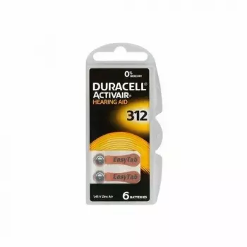 Duracell A312 cinko-oro baterijos, pakuotė po 6 vnt., klausos aparatams