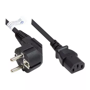 Netzkabel Schutzkontakt-Stecker Typ E+F (CEE 7/7, gewinkelt) an C13 (gerade), schwarz, 1,00 mm², 5 m, Good Connections® (P0130-S050)