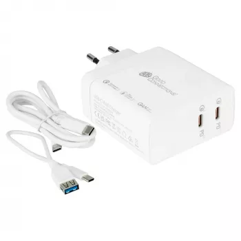 Good Connections GC USB greitasis įkroviklis 140W GaN technologija, 2x USB-C, PD 3.1, QC 5.0, PPS baltas