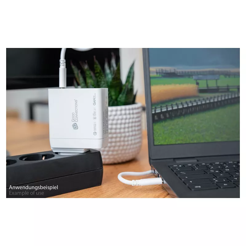 Good Connections GC USB greitasis įkroviklis 140W GaN technologija, 2x USB-C, PD 3.1, QC 5.0, PPS baltas