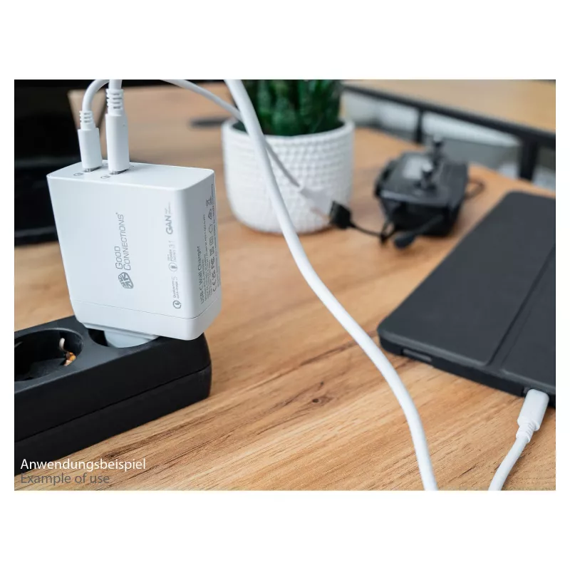 Good Connections GC USB greitasis įkroviklis 140W GaN technologija, 2x USB-C, PD 3.1, QC 5.0, PPS baltas