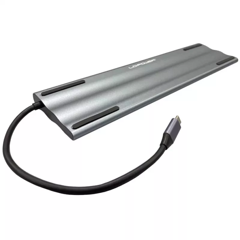 LC-Power LC-HUB-C-MULTI-8 USB-C stotelė su 3xUSB-A/2xUSB-C/HDMI/VGA/MicroSD/SD/RJ45/Garsu