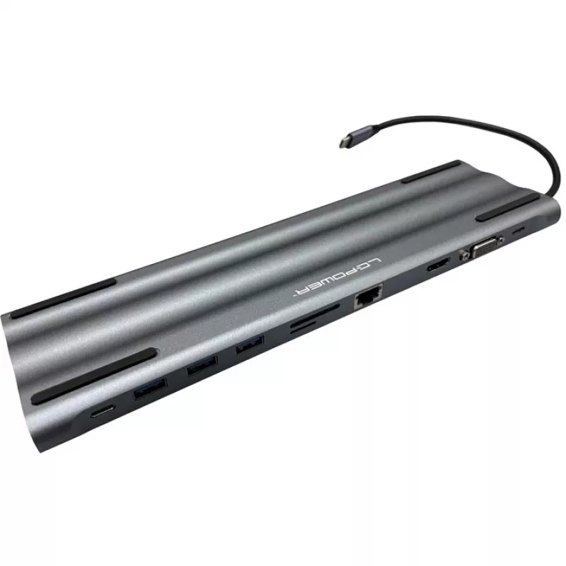 LC-Power LC-HUB-C-MULTI-8 USB-C stotelė su 3xUSB-A/2xUSB-C/HDMI/VGA/MicroSD/SD/RJ45/Garsu