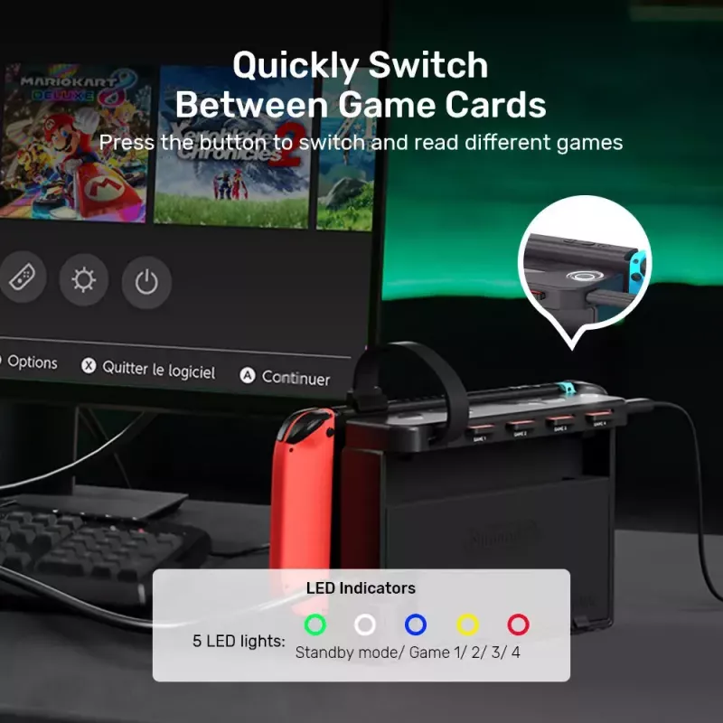 Docking stotelė UNITEK G1002D, skirta Nintendo Switch, laidinė, juoda