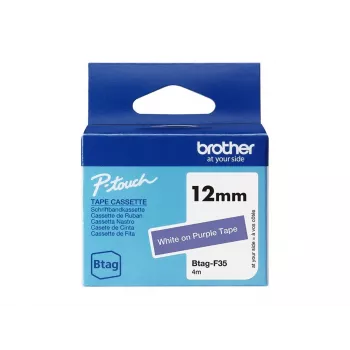 Juostelė etiketėms Brother BTAG-F35 balta ant violetinės 1,2 cm 4 m