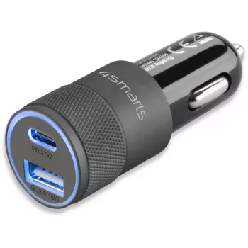 4smarts Rapid+ automobilinis maitinimo šaltinis - 27 W - 3 A - QC 3.0, PD - 2 išvesties prievadai (USB, 24 kaiščių USB-C)