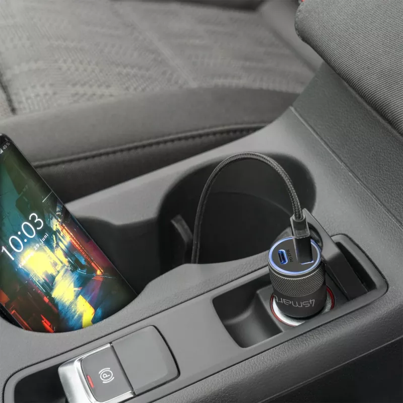 4smarts Rapid+ automobilinis maitinimo šaltinis - 27 W - 3 A - QC 3.0, PD - 2 išvesties prievadai (USB, 24 kaiščių USB-C)