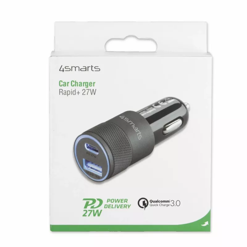 4smarts Rapid+ automobilinis maitinimo šaltinis - 27 W - 3 A - QC 3.0, PD - 2 išvesties prievadai (USB, 24 kaiščių USB-C)