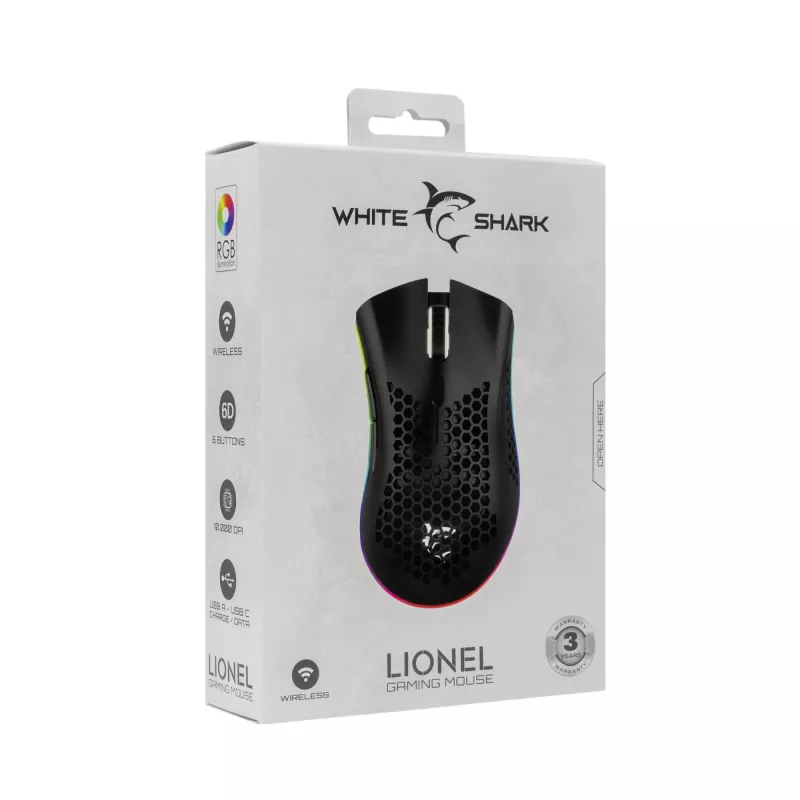 White Shark WGM-5012 Lionel Black – belaidė ir laidinė žaidimų pelė