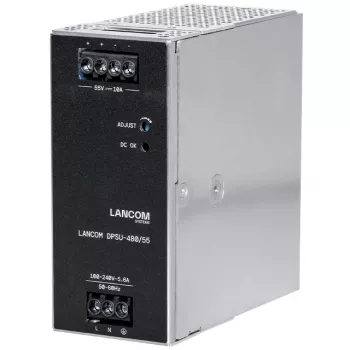 Maitinimo blokas LANCOM DPSU-480/55 — 480 W, AC 100–240 V, TS35 DIN, juodas/plienas