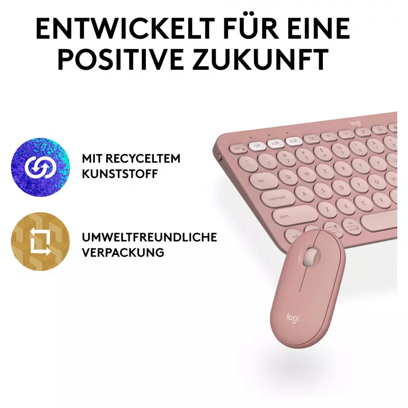 Logitech Pebble 2 Combo klaviatūra ir pelė RF belaidis + Bluetooth QWERTZ vokiškas rožinis (920-012205)