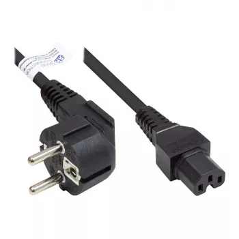 Netzkabel Schutzkontakt-Stecker Typ E+F (CEE 7/7, gewinkelt) an C15 Warmgerätebuchse (gerade), schwarz, 1,00 mm², 3 m, Good Connections® (P0150-S030)